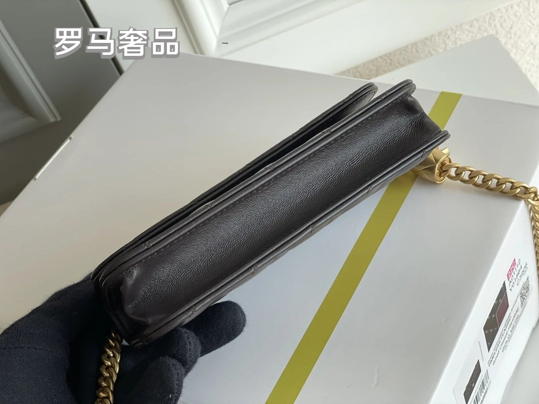Dark Green Quilted Leather Mini Flap Bag with Gold-Tone Chain and Logo