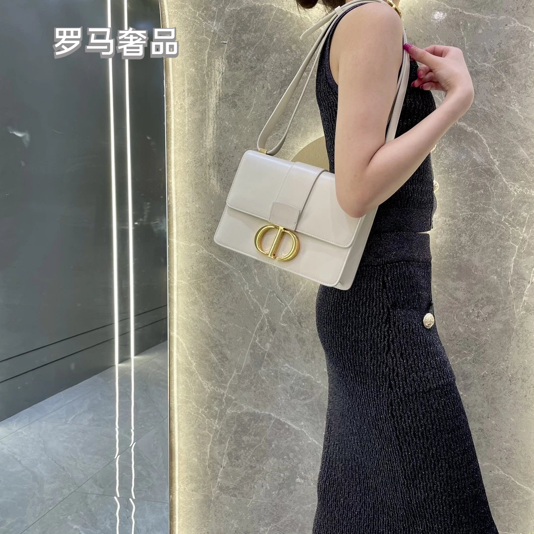 Dior Classic Black Leather Shoulder Bag with Gold Buckle Clasp