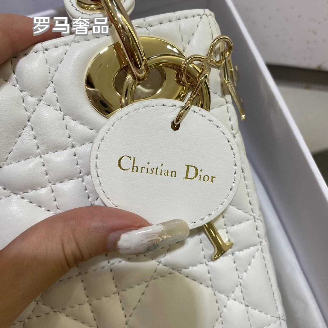 Christian Dior Lady Dior Mini Bag White Cannage Lambskin with Silver-Tone Hardware