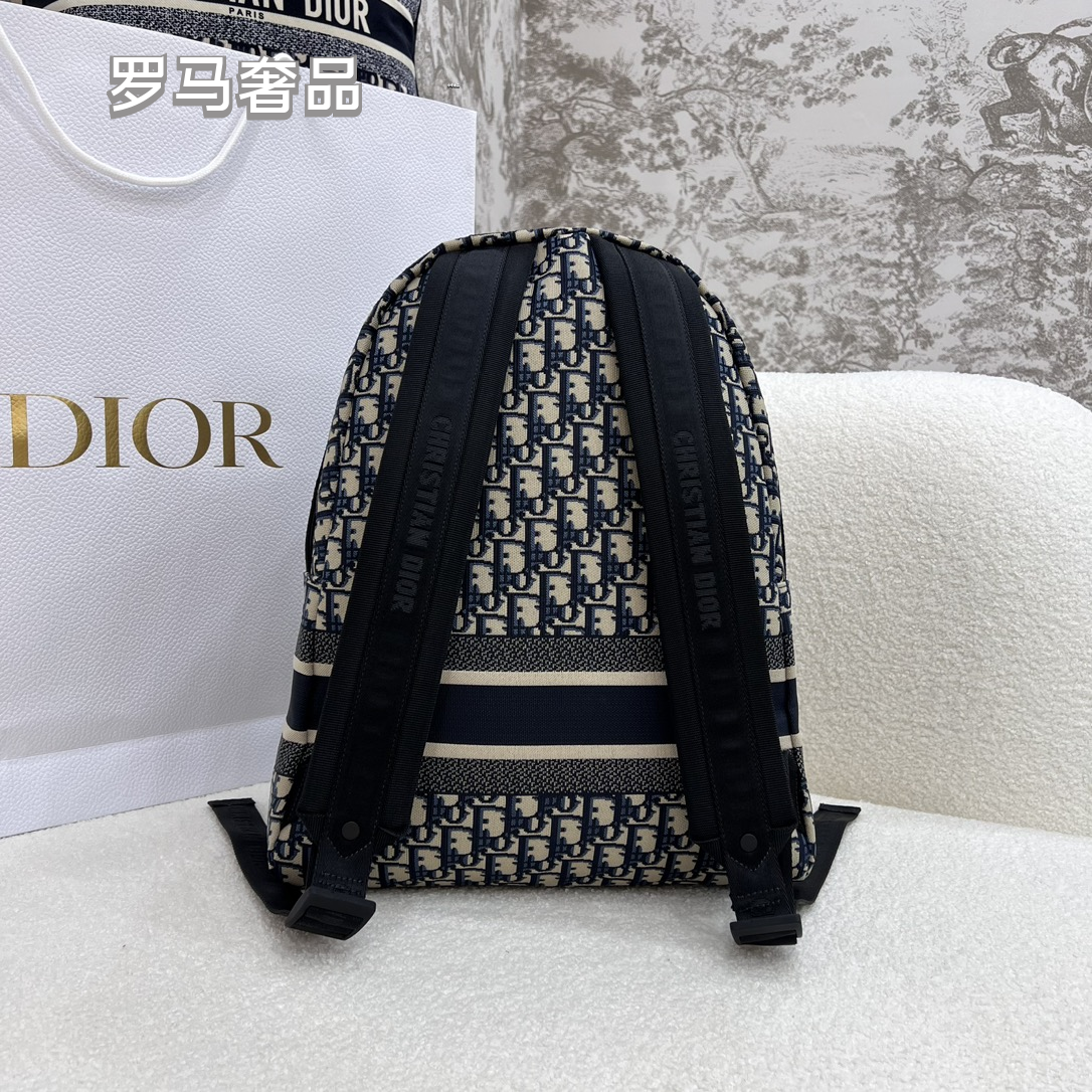 Dior Luxury Monogram Jacquard Canvas Backpack with Front Pocket Stripe
