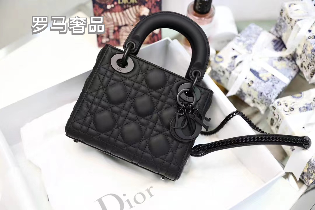 Dior Elegant Matte Black Quilted Leather Top Handle Handbag for Women