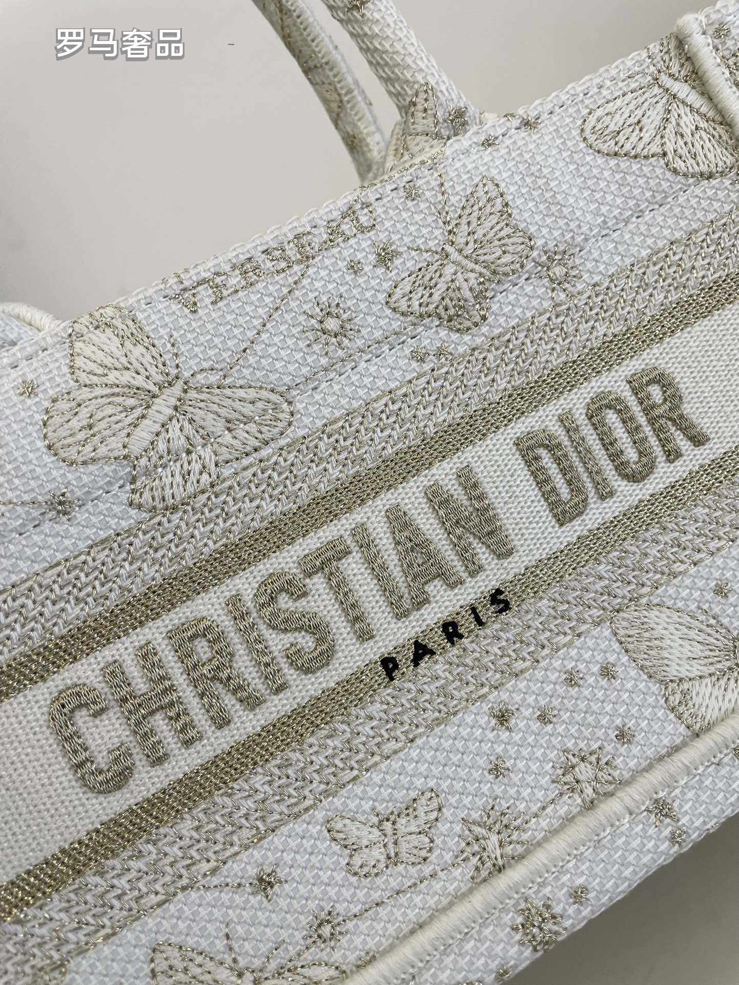 Dior Embroidered Butterfly Canvas Tote Bag Top Handle Handbag