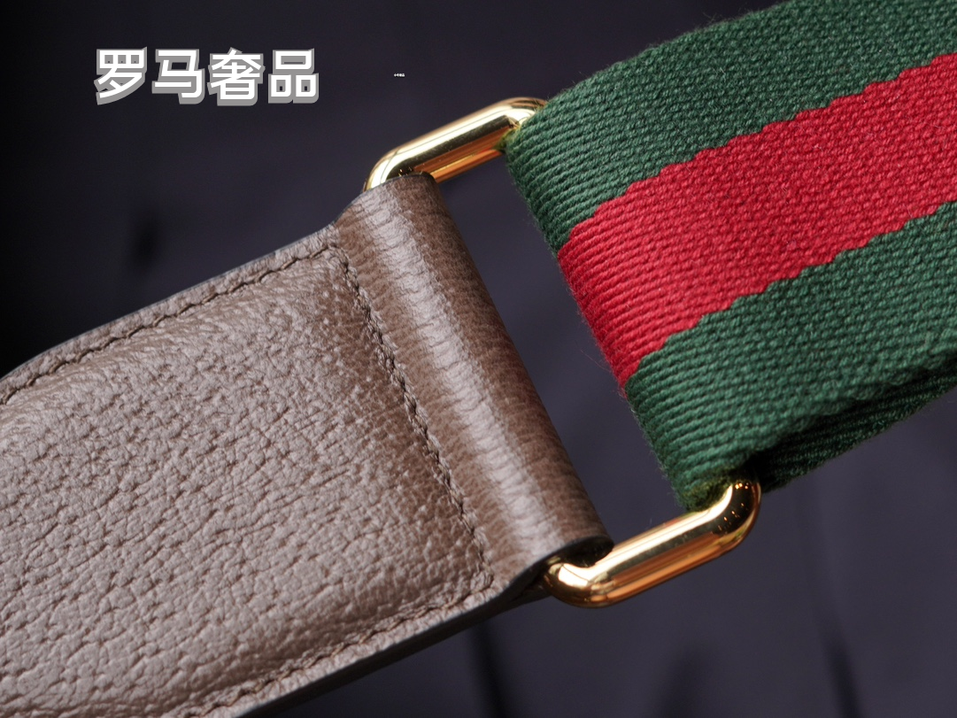 Gucci Classic Monogram Canvas Shoulder Bag with Web Strap and Strawberry Charm