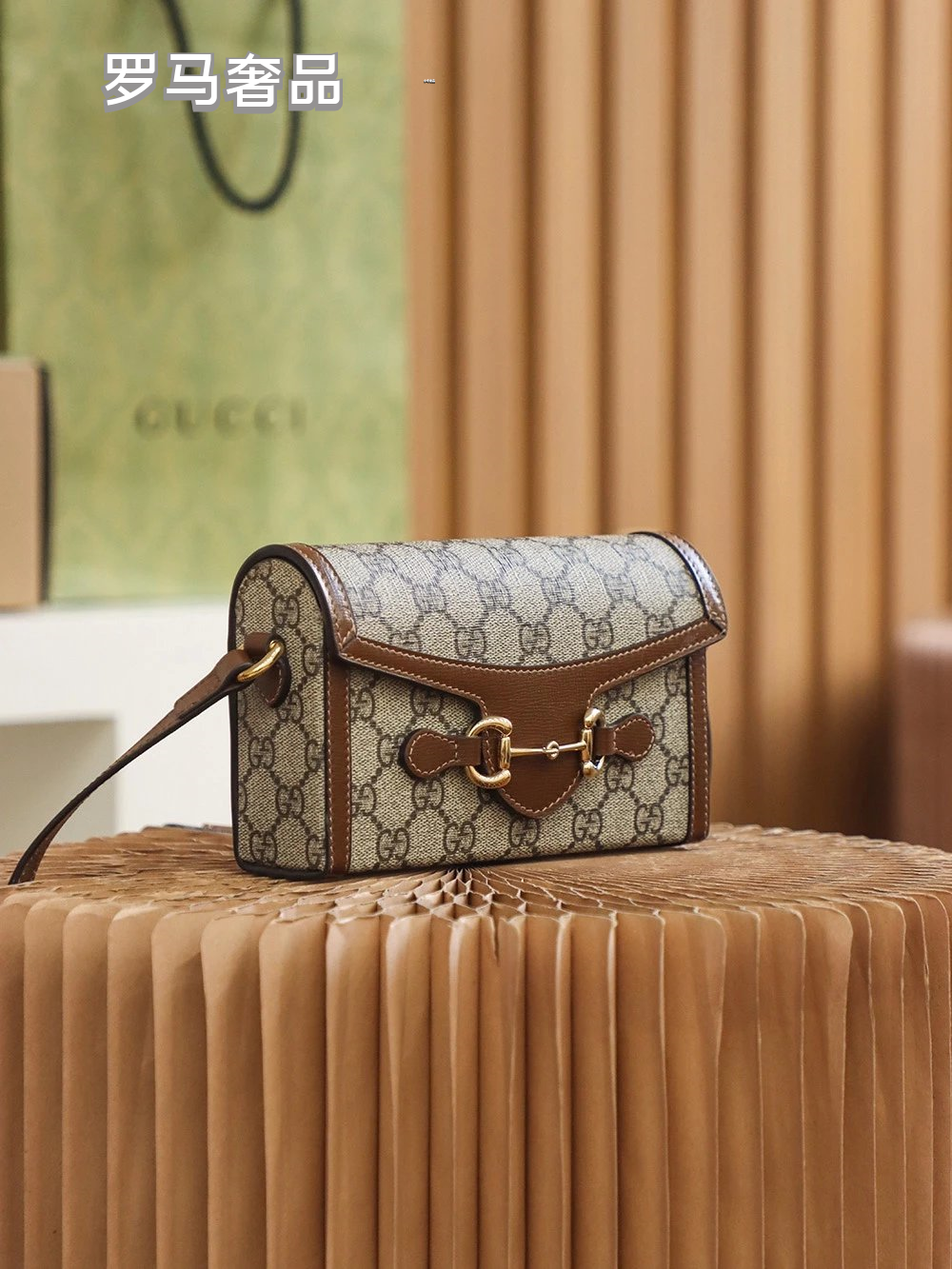 Gucci Horsebit 1955 Mini Shoulder Bag - GG Supreme Canvas with Brown Leather Trim