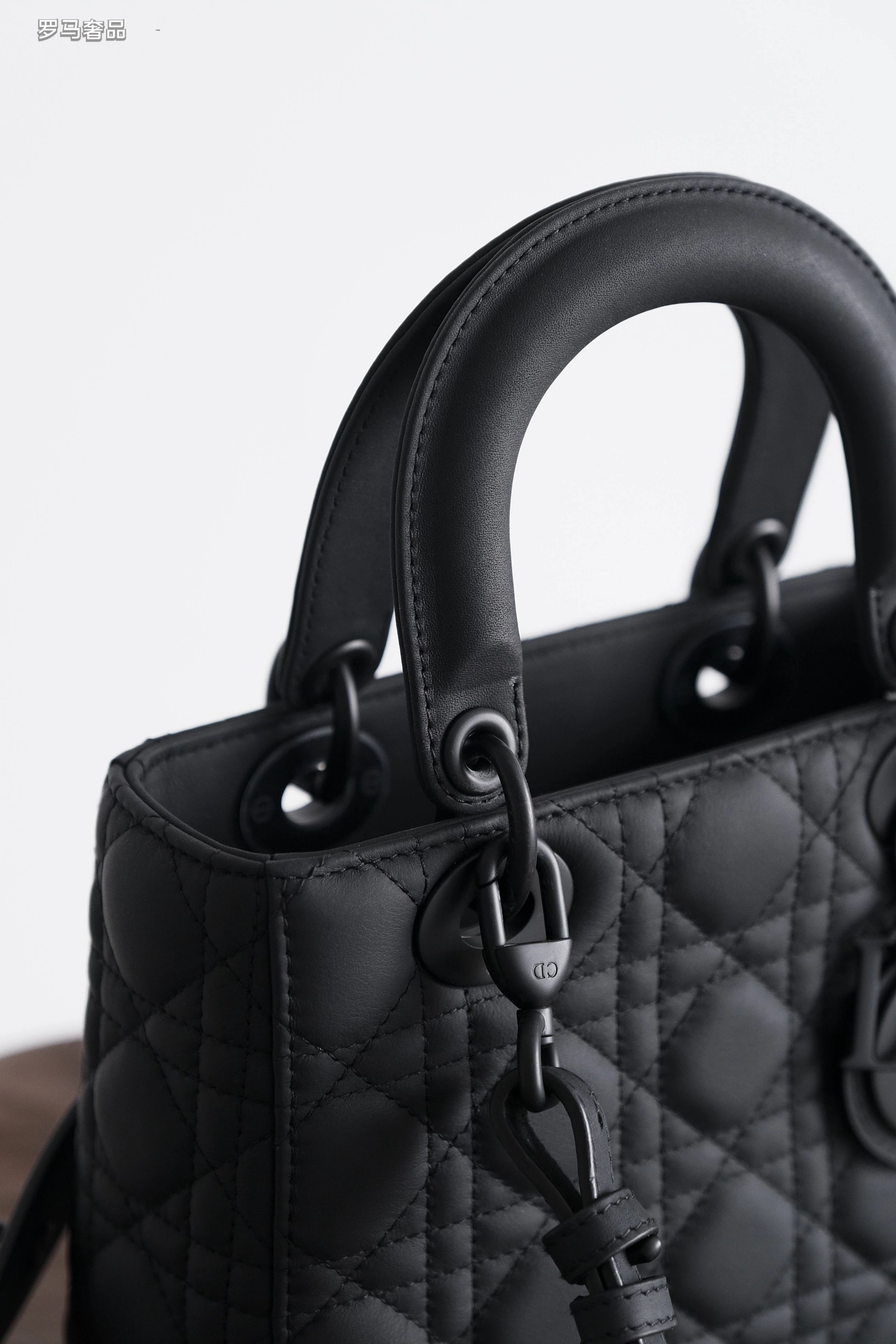 Lady Dior Style Ultra Matte Black Quilted Handbag with Shoulder Strap