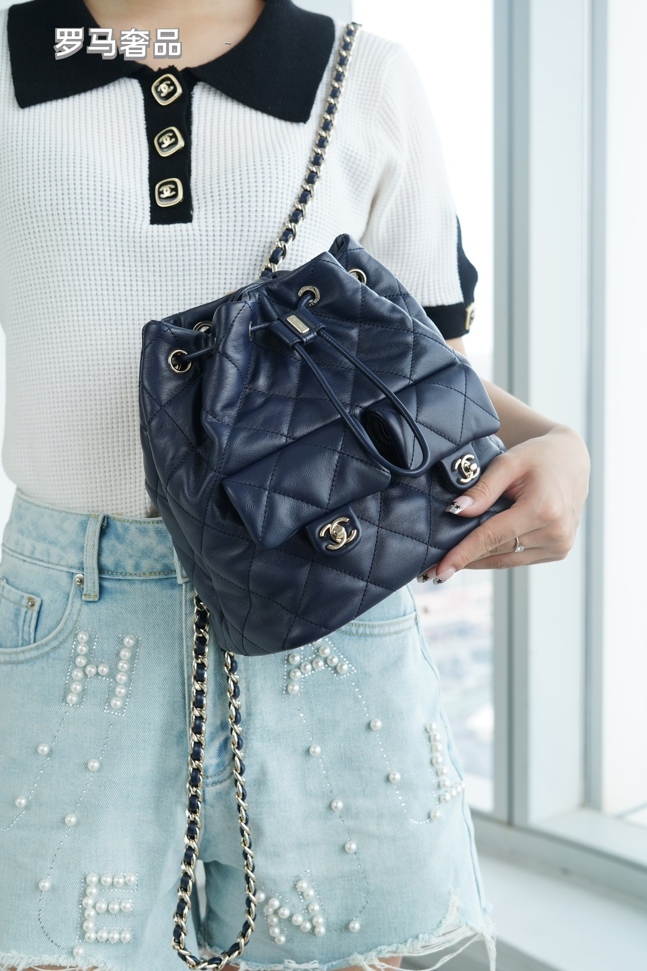 Chanel Navy Quilted Lambskin Leather Backpack with Silver-Tone Hardware