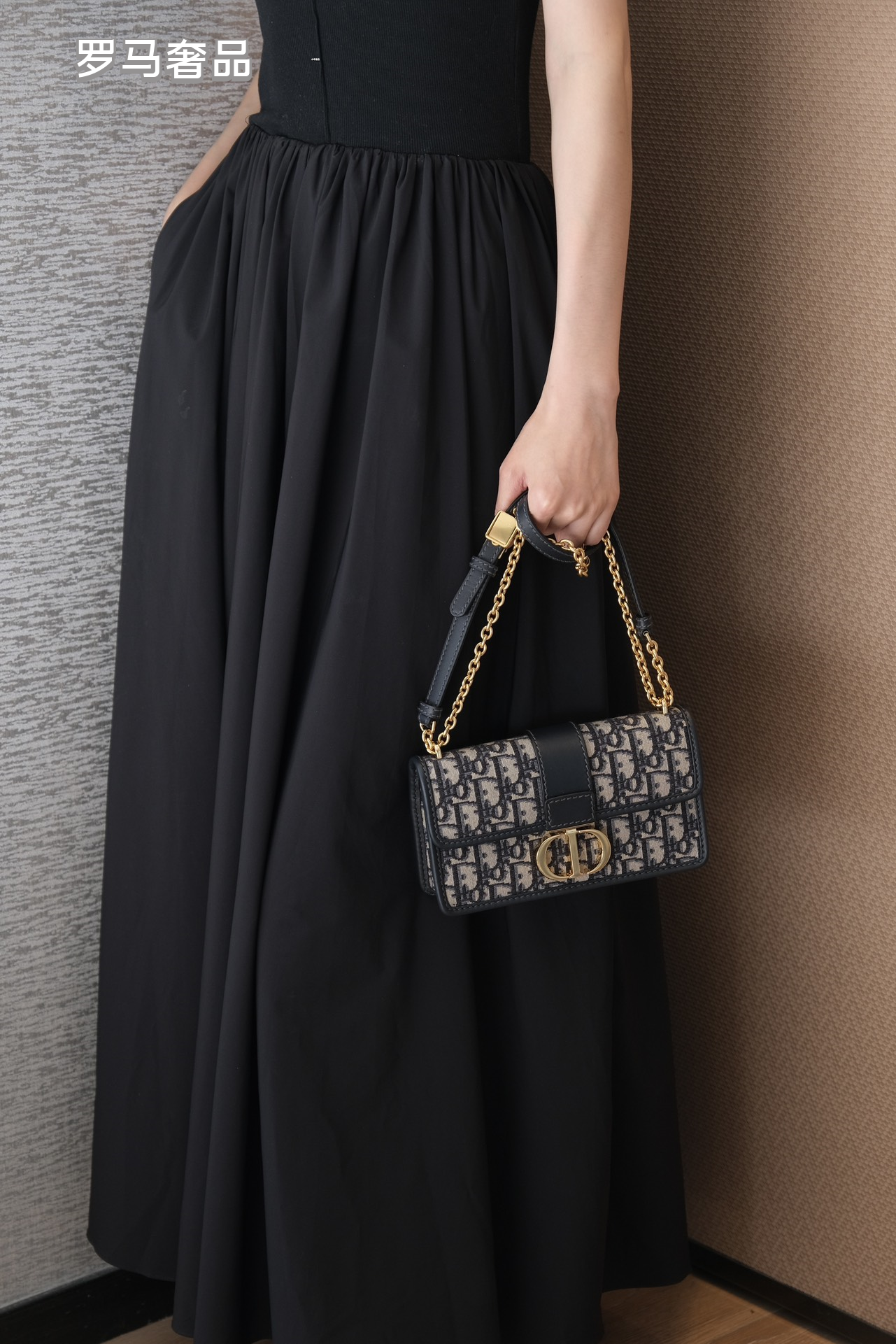 Dior Luxury Monogram Canvas Shoulder Bag with Gold Hardware and Chain Strap