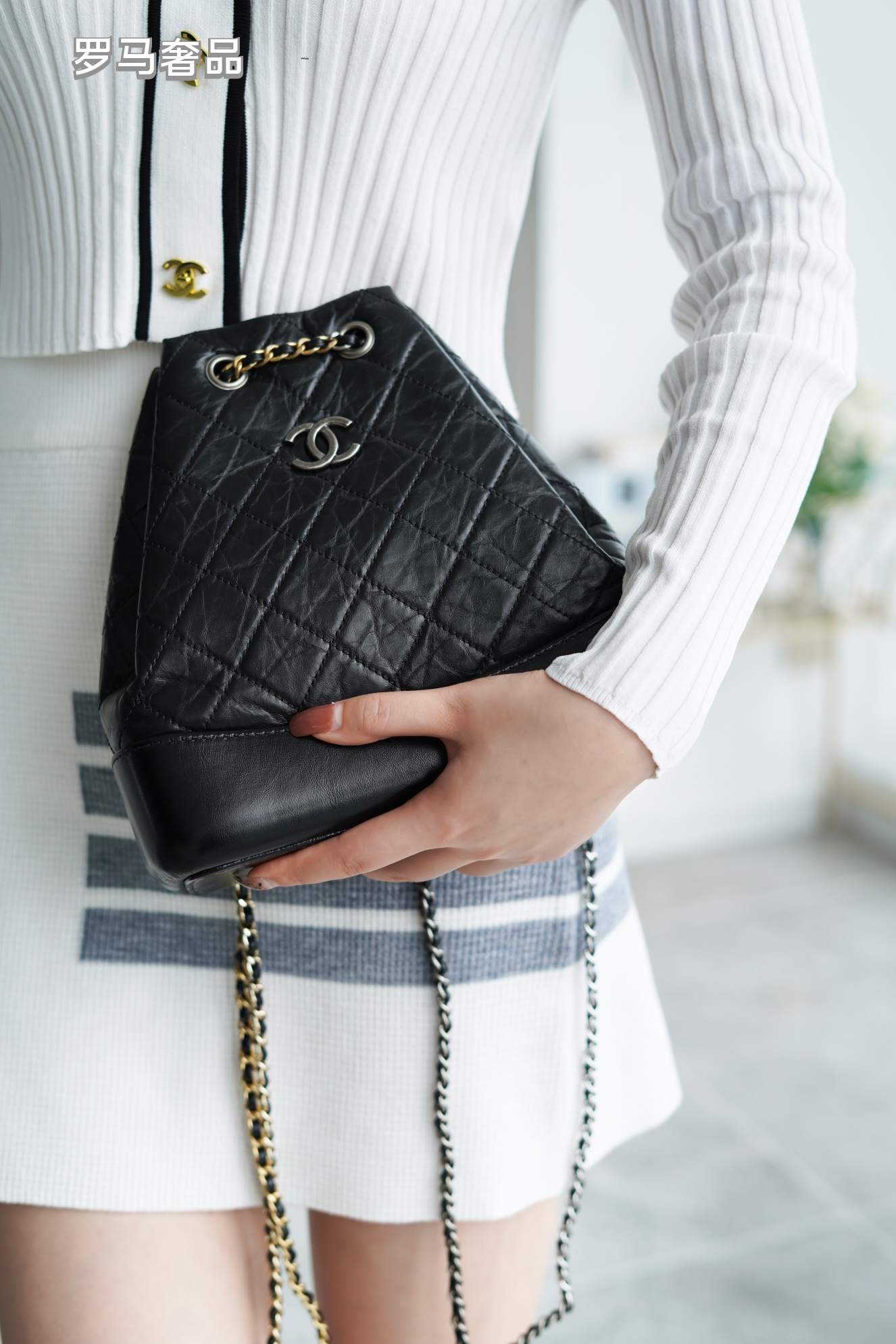 Chanel Gabrielle Small Bucket Bag - Black Quilted Calfskin with Mixed Metal Hardware