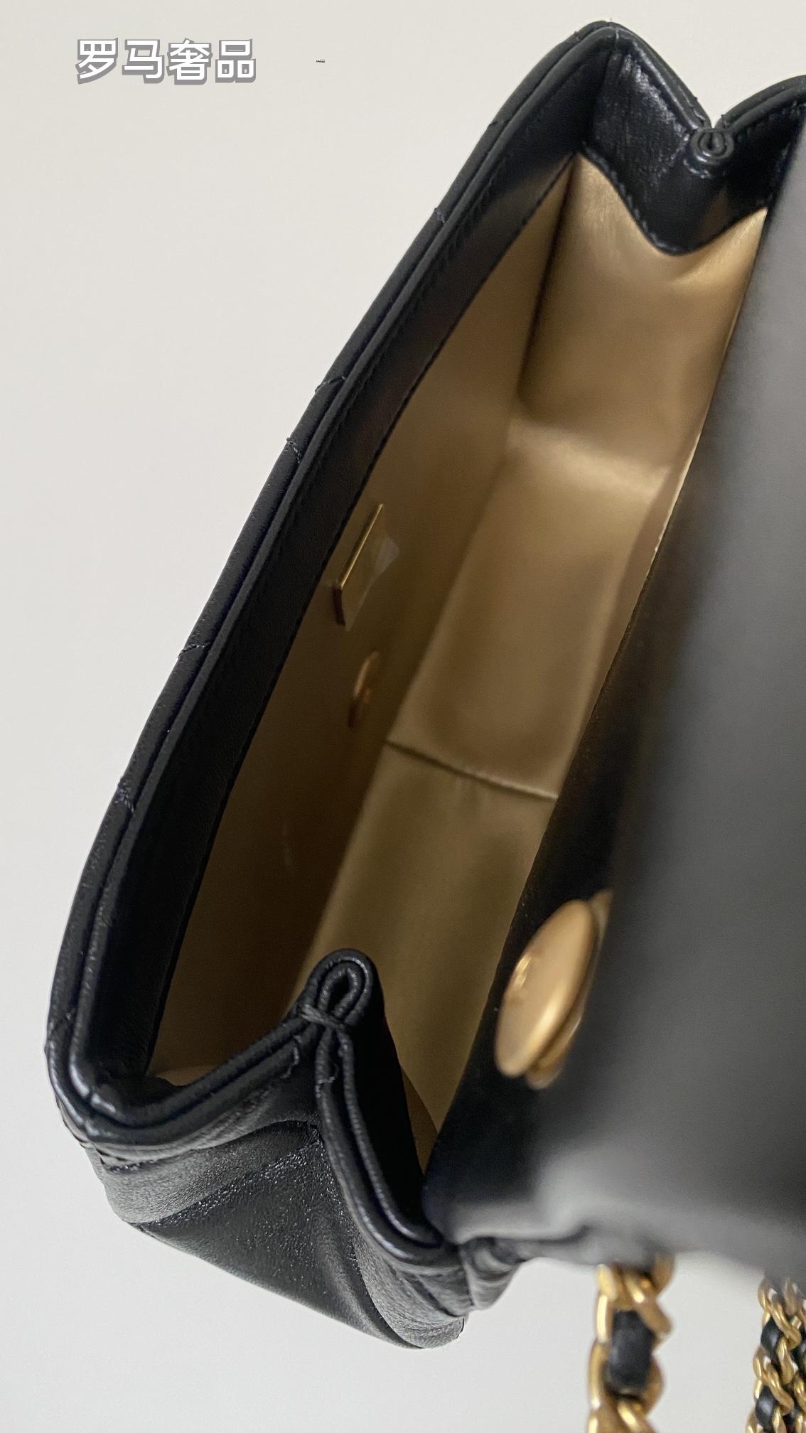 Chanel Quilted Lambskin Mini Flap Bag with Pearl Crush Chain - Black Gold Hardware