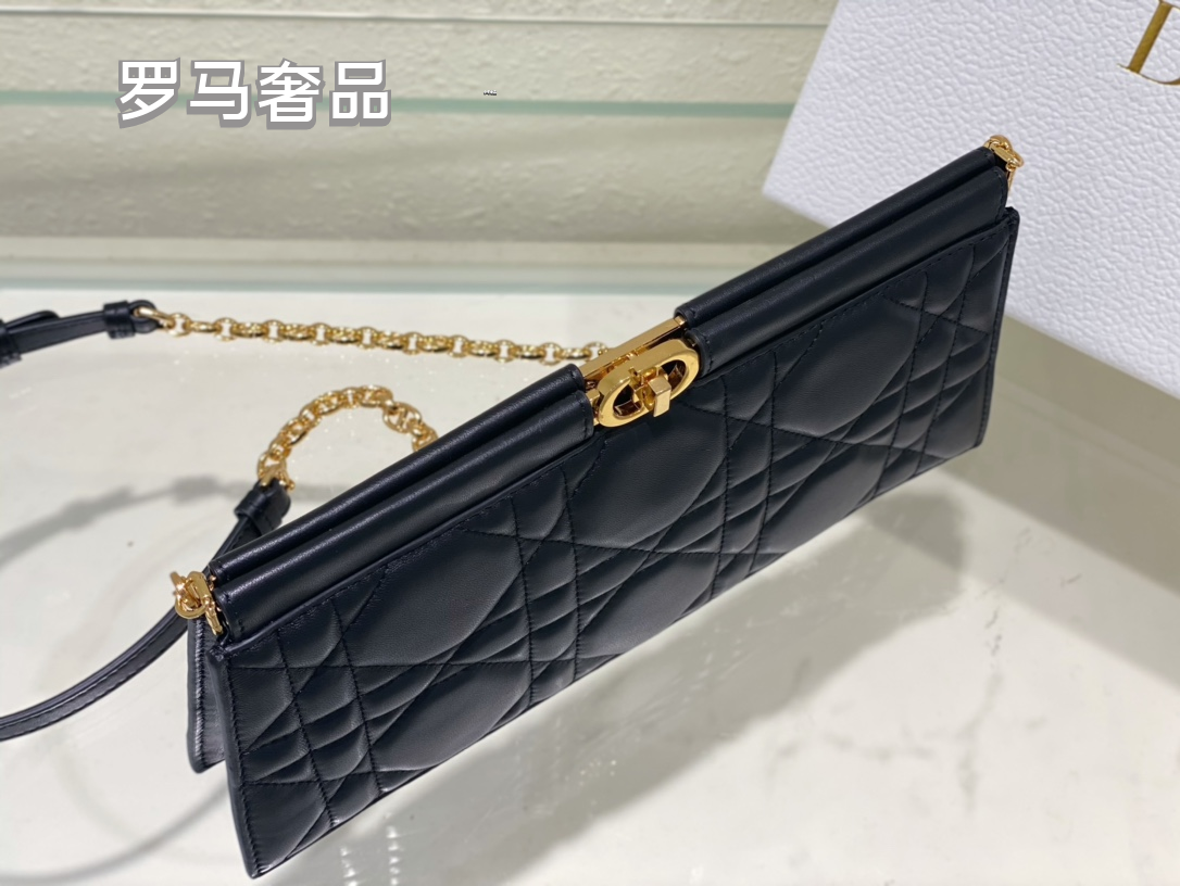 Dior Miss Dior Pouch Black Cannage Lambskin Gold-Finish Chain Bag