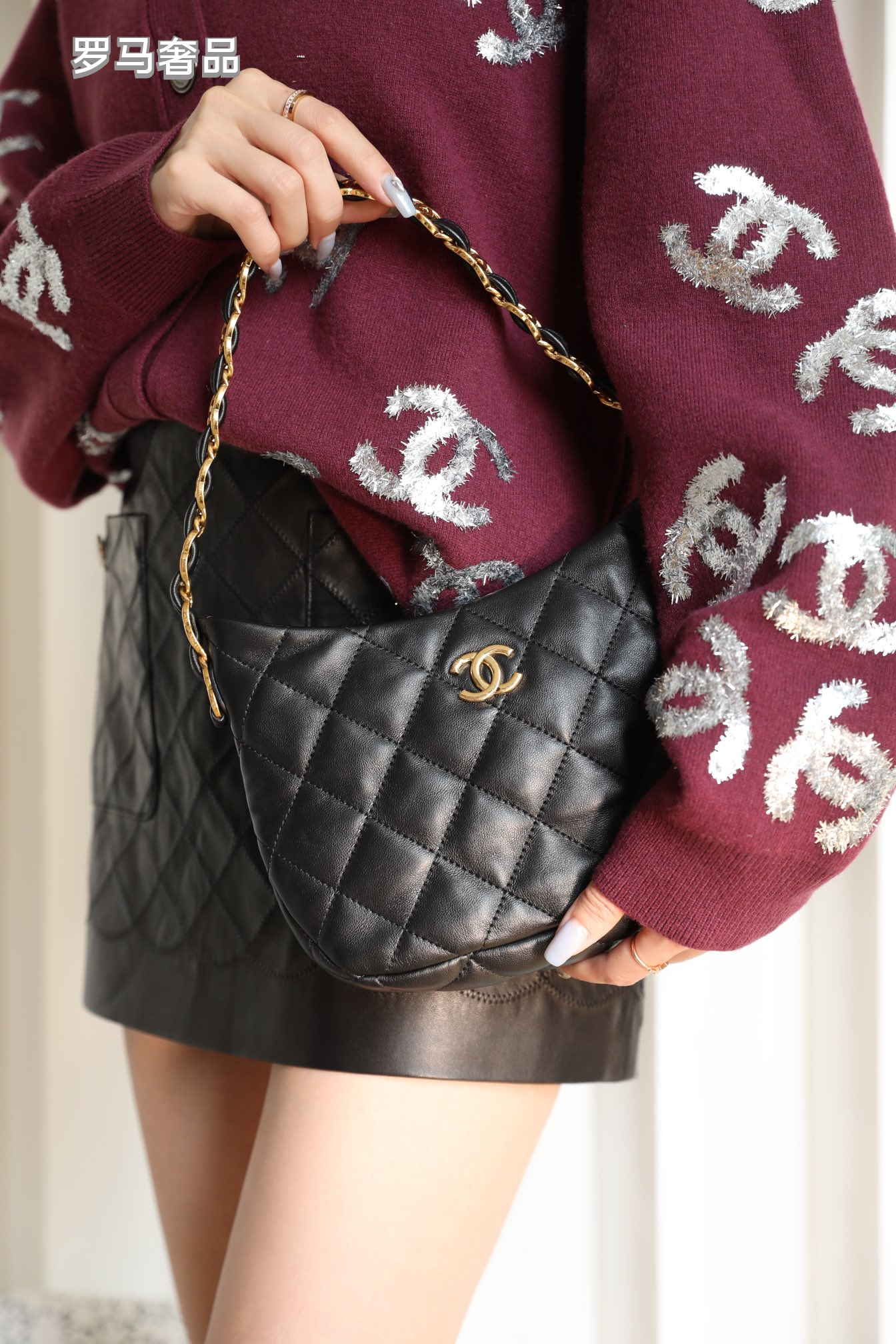 Chanel Small Hobo Bag - Black Quilted Lambskin with Gold-Tone Metal Hardware