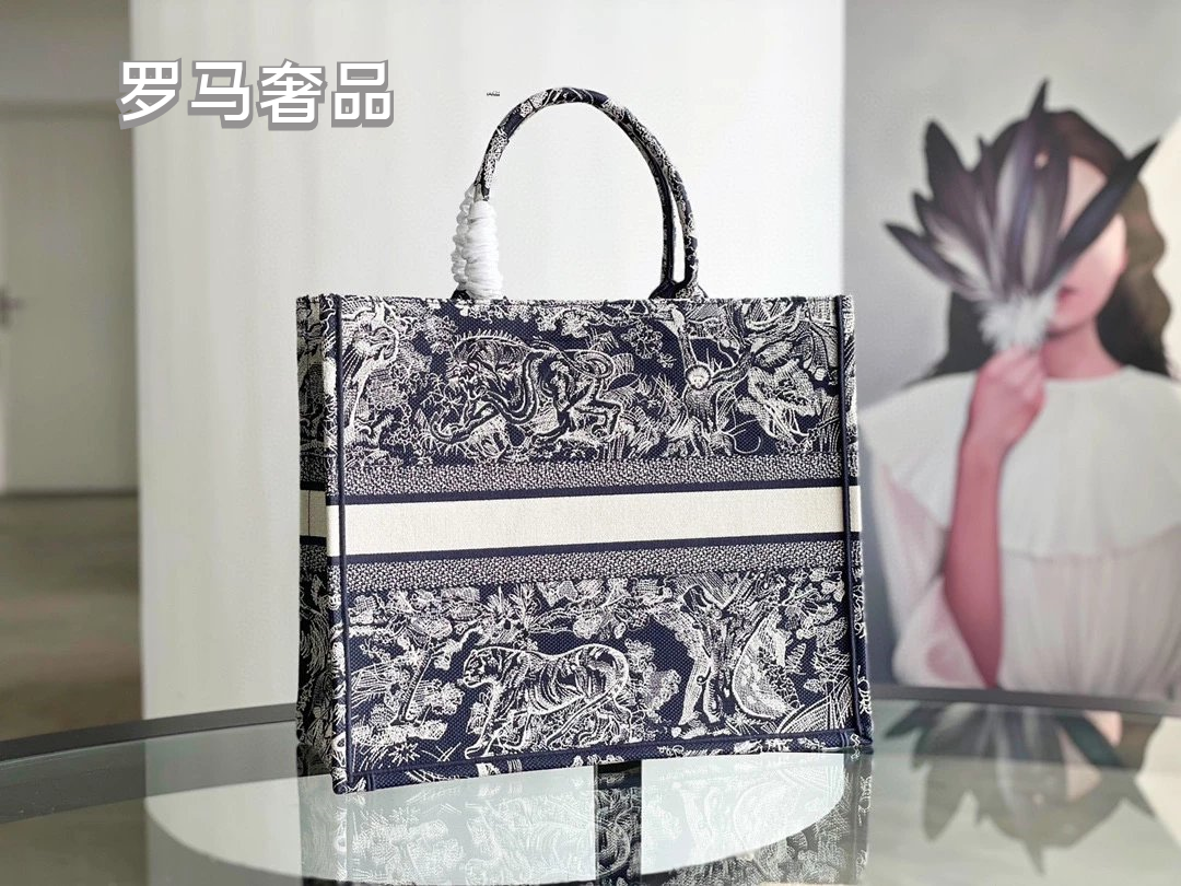 Dior Vintage Toile Embroidered Canvas Tote Bag Luxury Floral Handbag