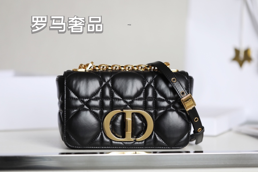 Christian Dior Caro Medium Bag Black Cannage Calfskin Gold Hardware