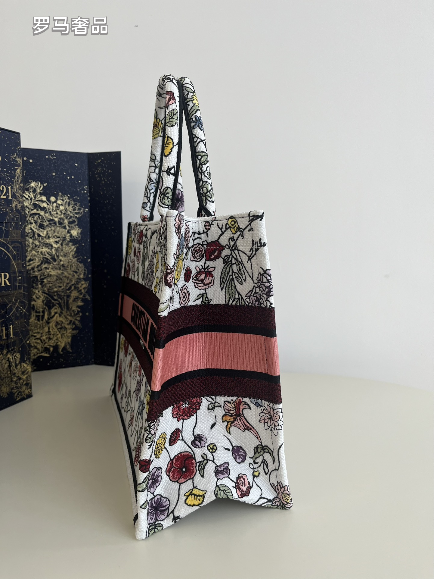 Dior Vintage Floral Embroidered Canvas Tote Bag Top Handle Handbag