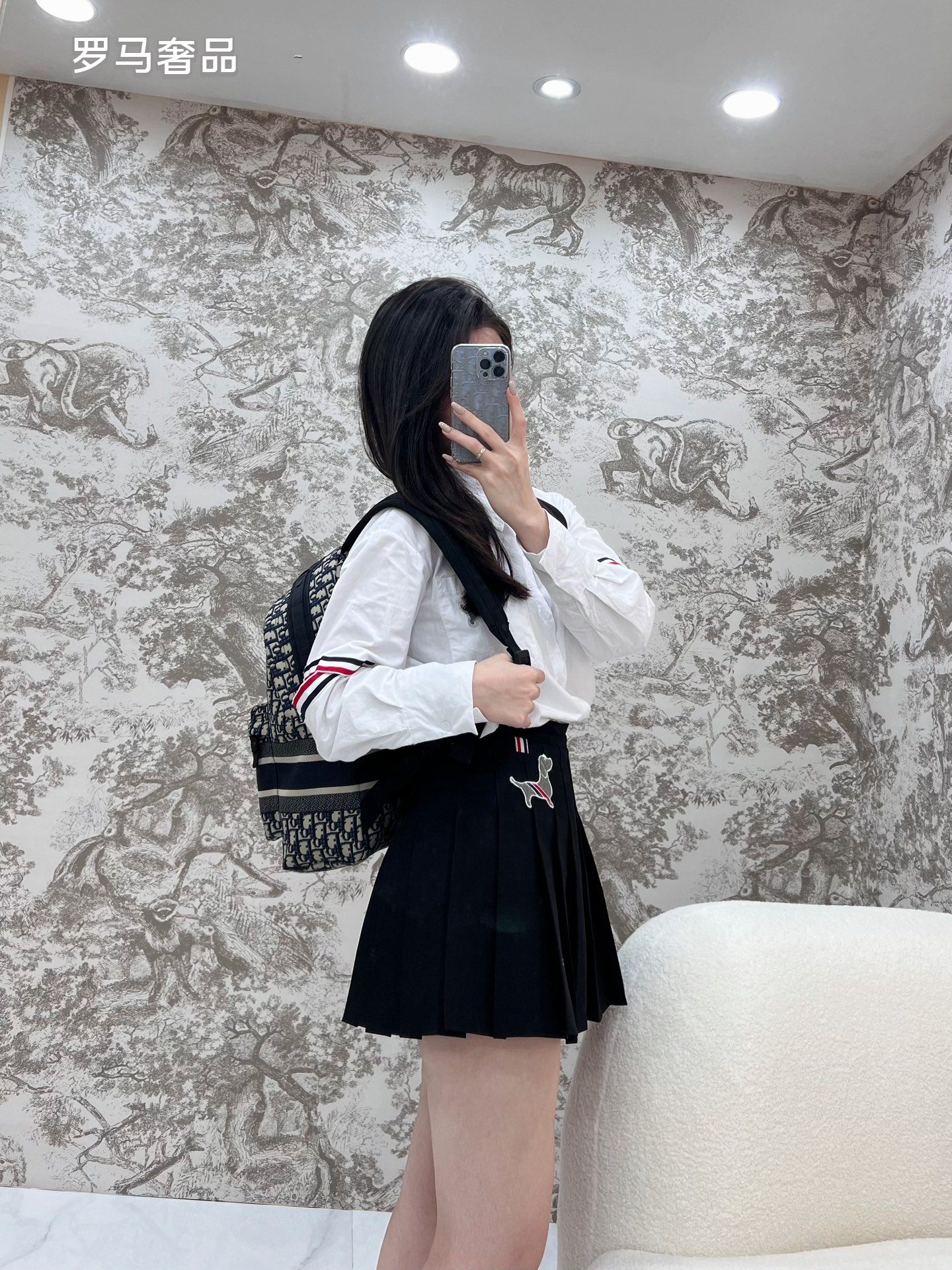 Dior Luxury Monogram Jacquard Canvas Backpack with Front Pocket Stripe