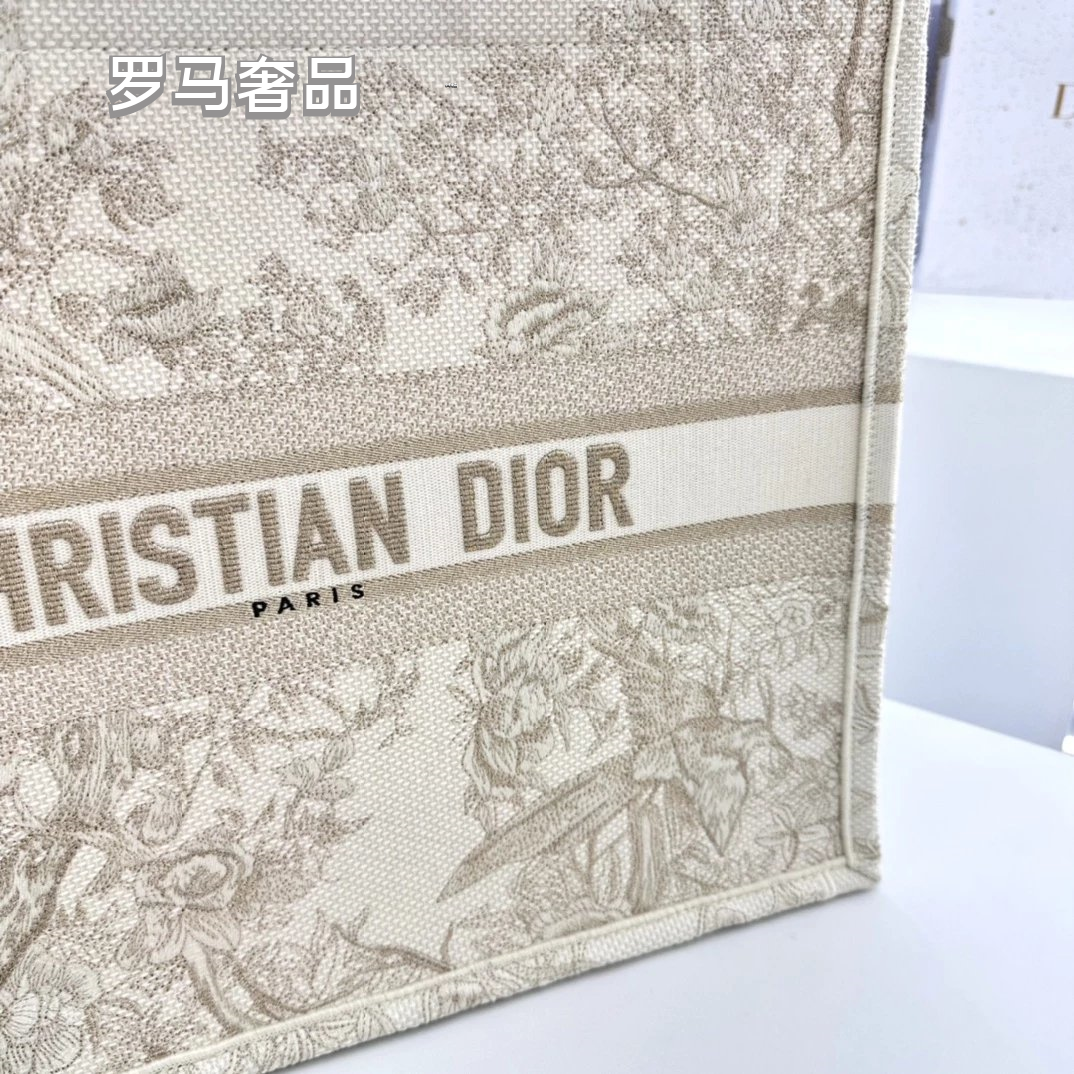Dior Beige Embroidered Canvas Tote Bag Floral Tapestry Large Handbag