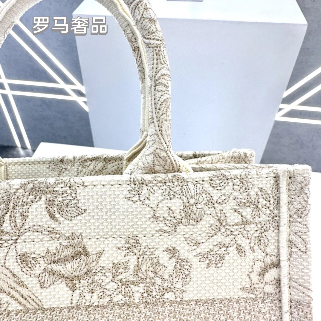 Dior Beige Embroidered Canvas Tote Bag Floral Tapestry Large Handbag