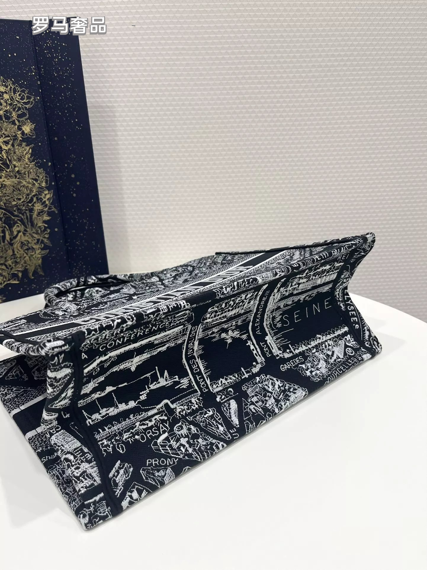 Dior Black and White Paris Street Map Embroidered Canvas Tote Bag