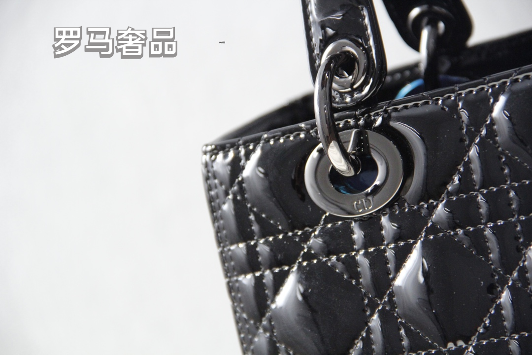 Dior Classic Black Quilted Leather Handbag with Top Handle and Gold Charms