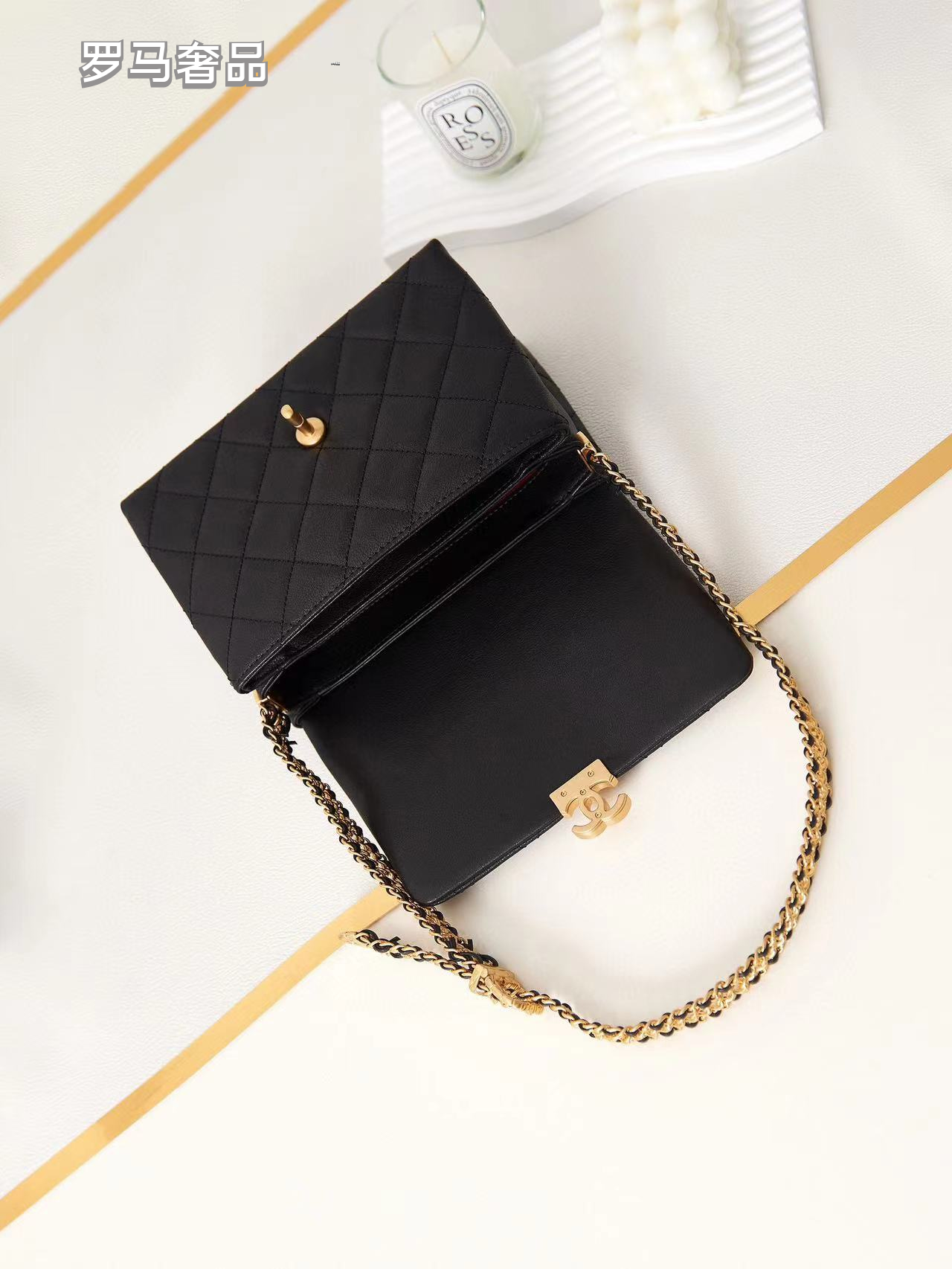 Luxury Black Quilted Leather Flap Shoulder Bag with Gold-Tone Chain Strap
