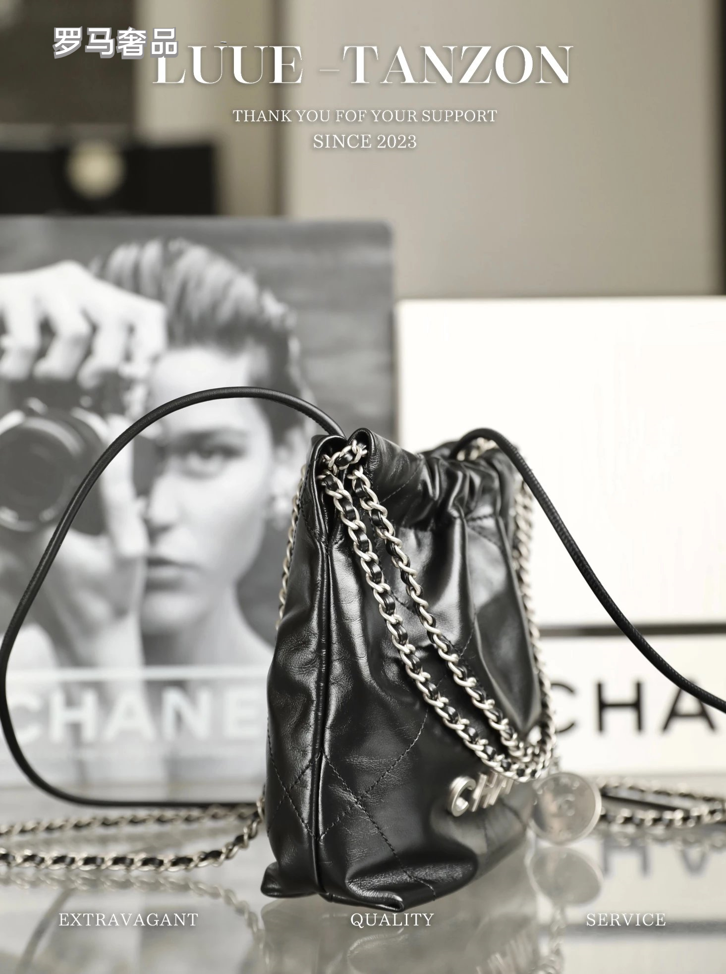 Chanel 22 Small Handbag - Black Shiny Calfskin with Gold-Tone Metal