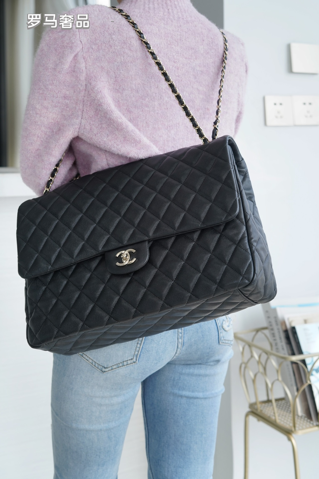 Chanel Classic Jumbo Double Flap Bag - Black Quilted Leather with Silver-Tone Hardware