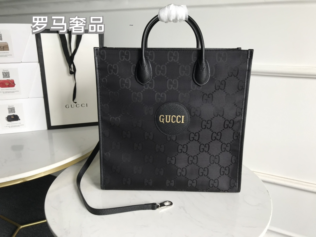 Gucci Black Monogram Pattern Square Tote Bag with Shoulder Strap