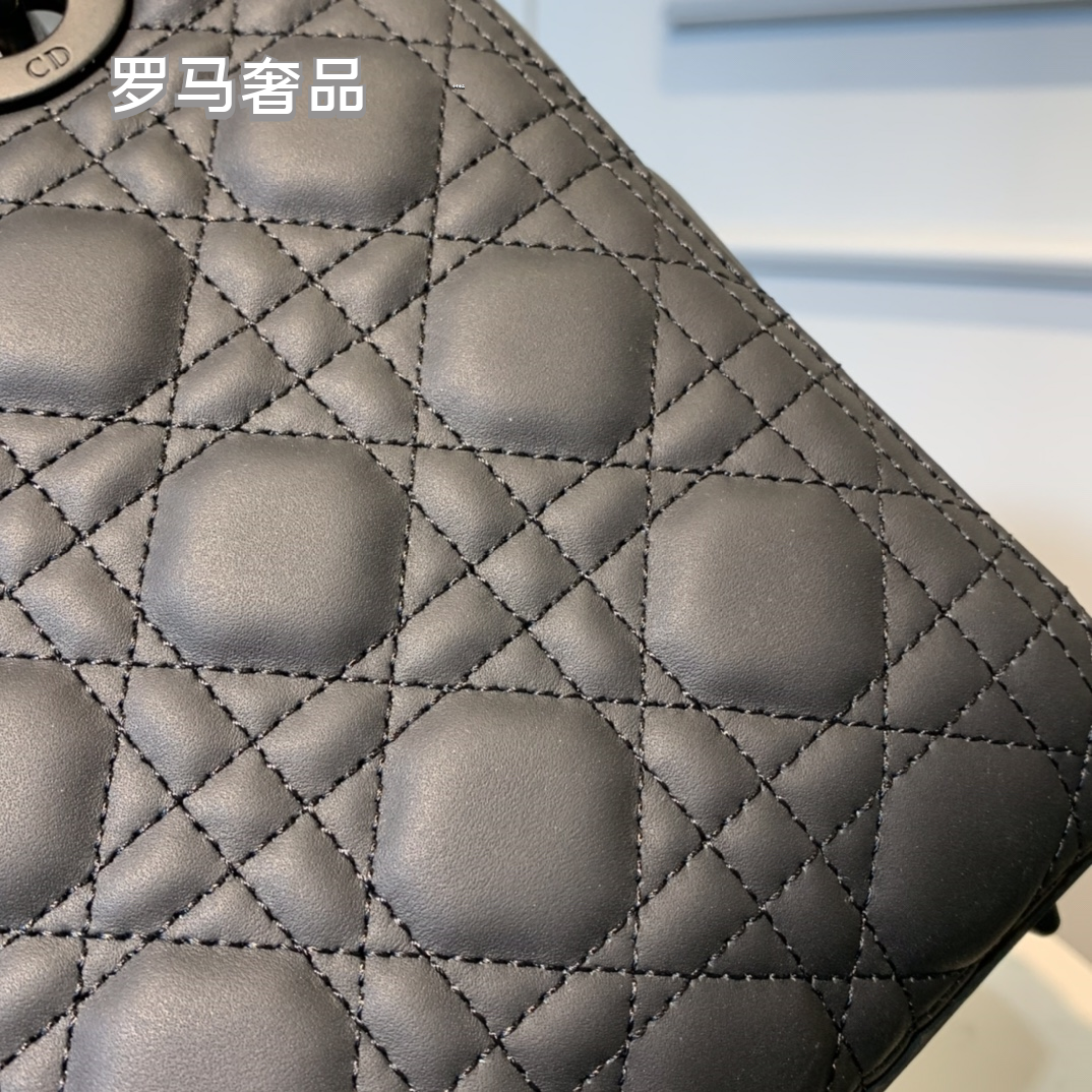 Dior Classic Matte Black Quilted Top Handle Crossbody Handbag