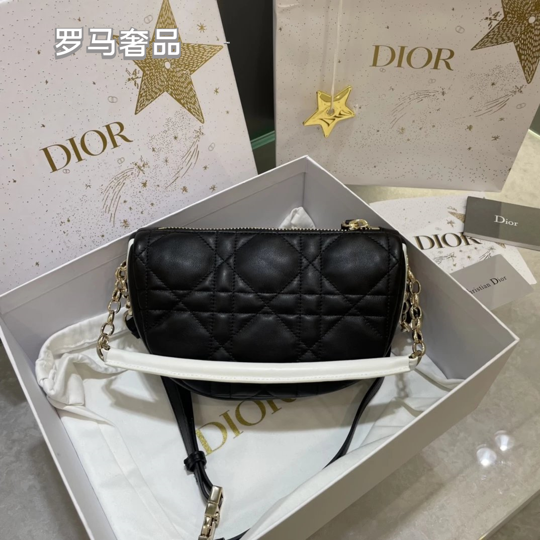 Dior Elegant Black Quilted Leather Shoulder Bag with Gold Chain Strap