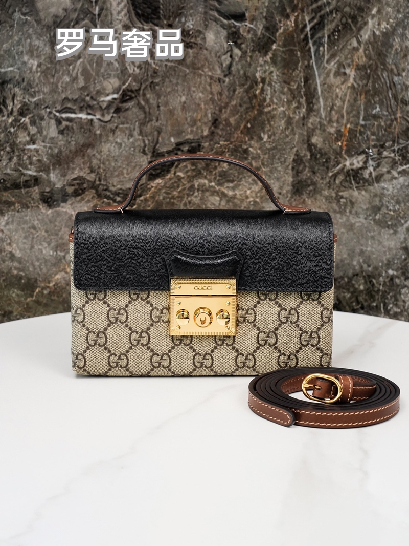 Gucci Padlock Small GG Supreme Shoulder Bag - Black &amp; Brown Leather