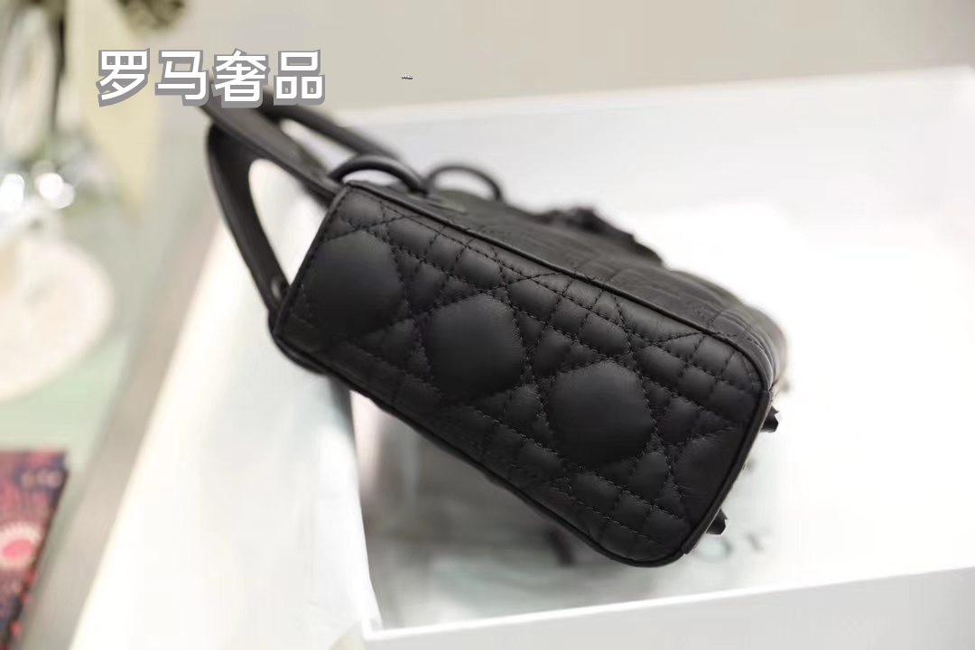 Dior Elegant Matte Black Quilted Leather Top Handle Handbag for Women