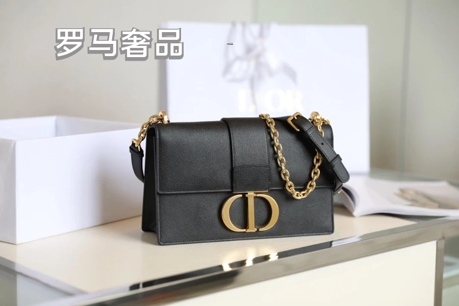 Dior Elegant Black Leather Shoulder Bag with Gold Chain Strap and Buckle
