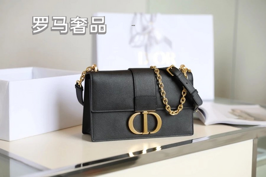 Dior Elegant Black Leather Shoulder Bag with Gold Chain Strap and Buckle