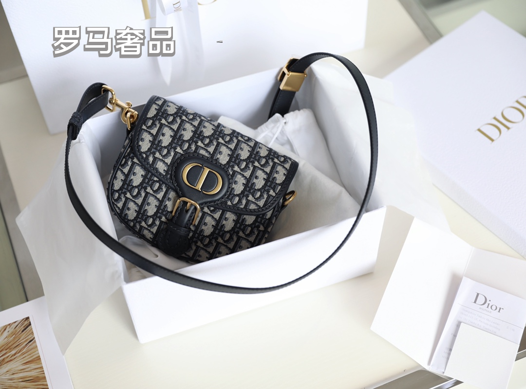 Dior Vintage Black Leather Shoulder Saddle Bag with Oval Metal Clasp