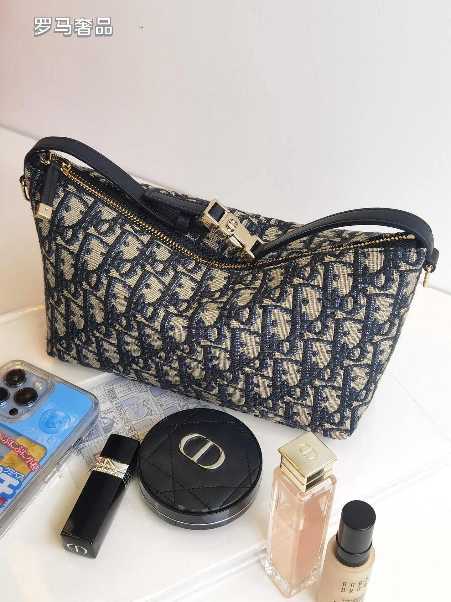 Dior Vintage Monogram Jacquard Shoulder Bag with Adjustable Strap