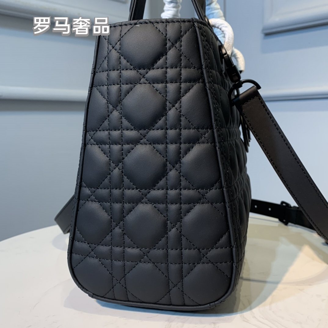 Medium Lady Dior Bag in Black Ultra-Matte Cannage Calfskin