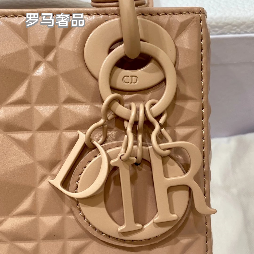 Dior Matte Beige Quilted Leather Mini Handbag with Top Handle and Chain