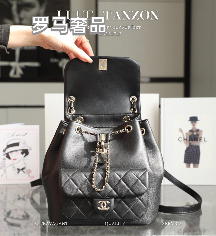 Chanel Urban Spirit Quilted Lambskin Backpack - Black with Silver-Tone Hardware