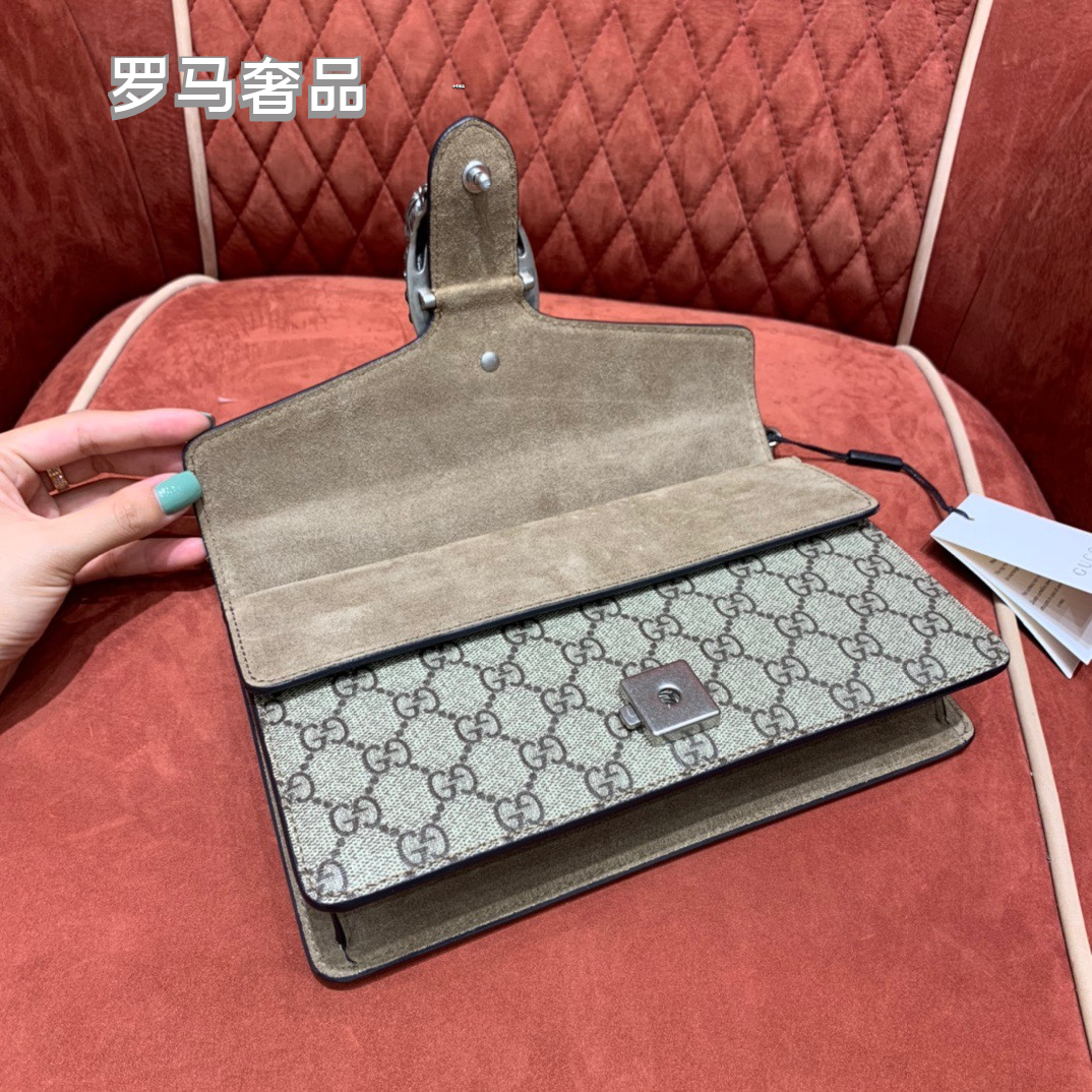 Gucci Monogram Canvas Chain Shoulder Bag with Tiger Head Clasp