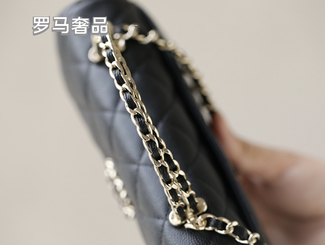 Black Quilted Leather Top Handle Clutch with Chain Shoulder Strap
