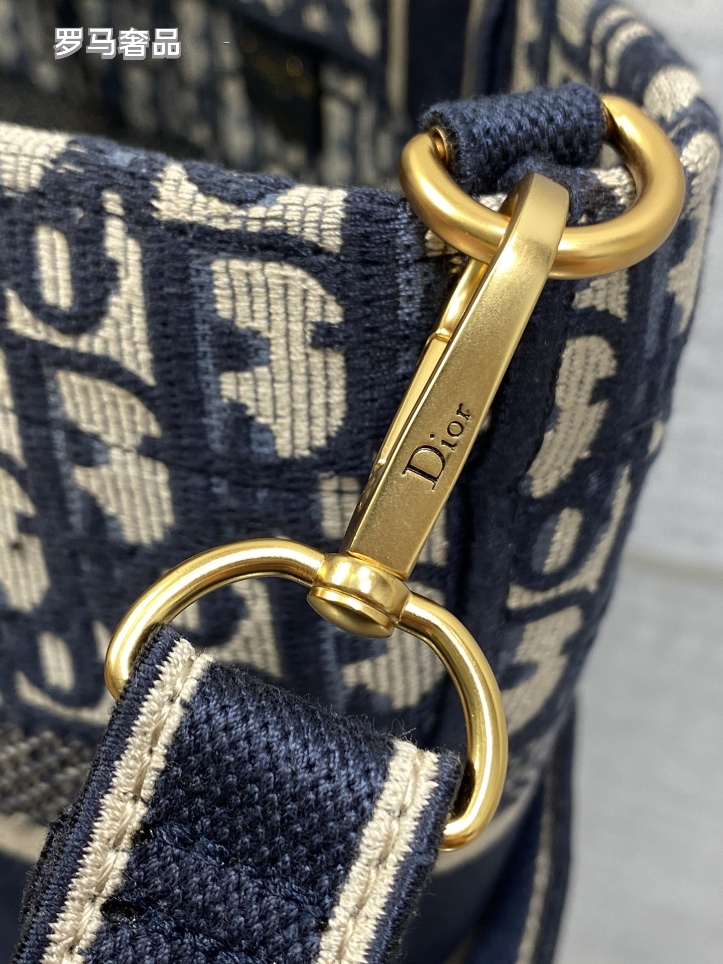 Dior Blue Monogram Canvas Tote Bag with Double Handles and Strap