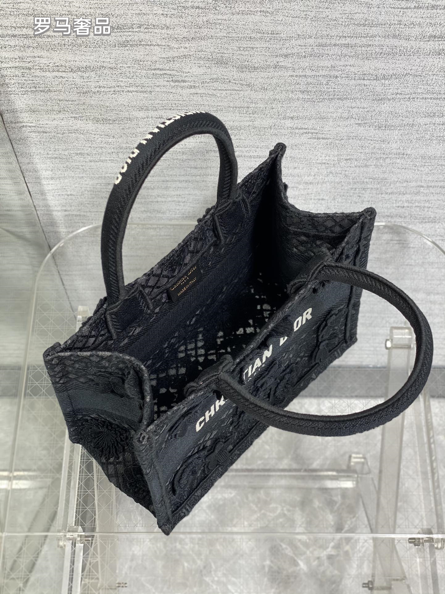 Dior Elegant White 3D Floral Lace Embroidered Canvas Tote Handbag