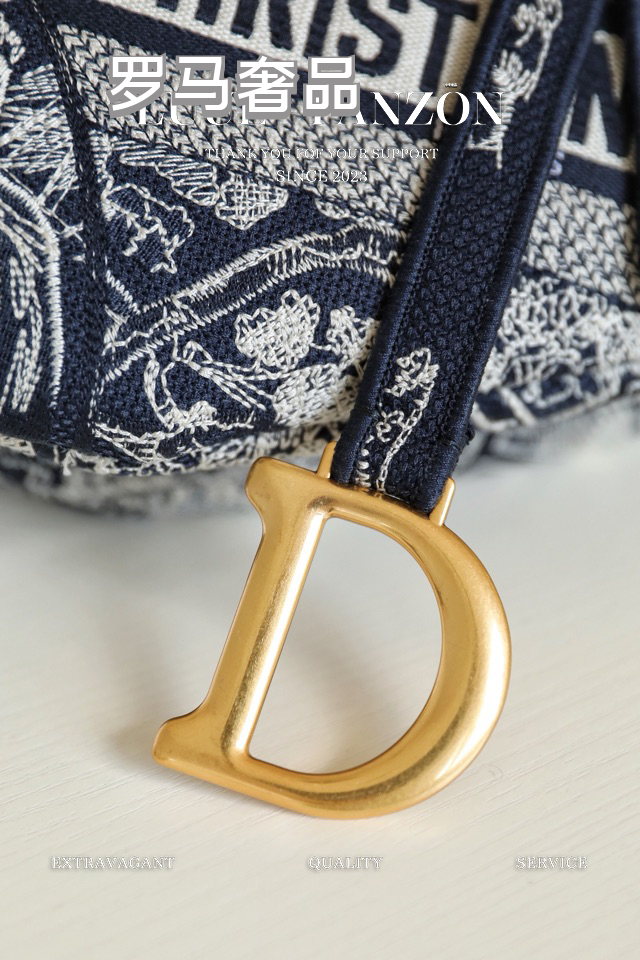 Christian Dior Saddle Bag - Black and White Toile de Jouy Embroidery