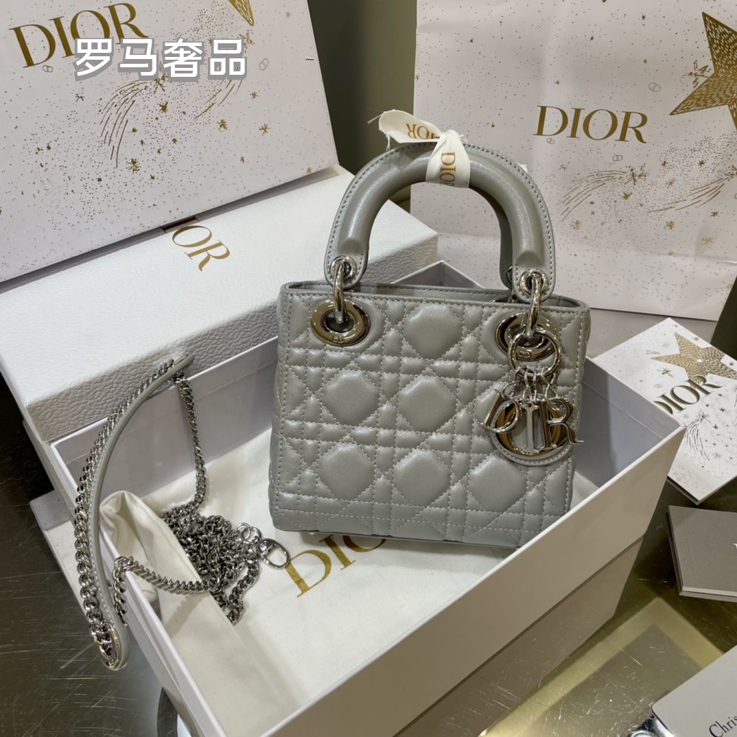 Dior Mini Black Quilted Leather Handbag with Gold Hardware and Charms