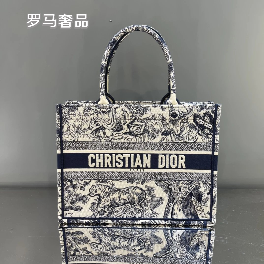 Dior Vintage Grey Toile de Jouy Canvas Tote Bag with Top Handles