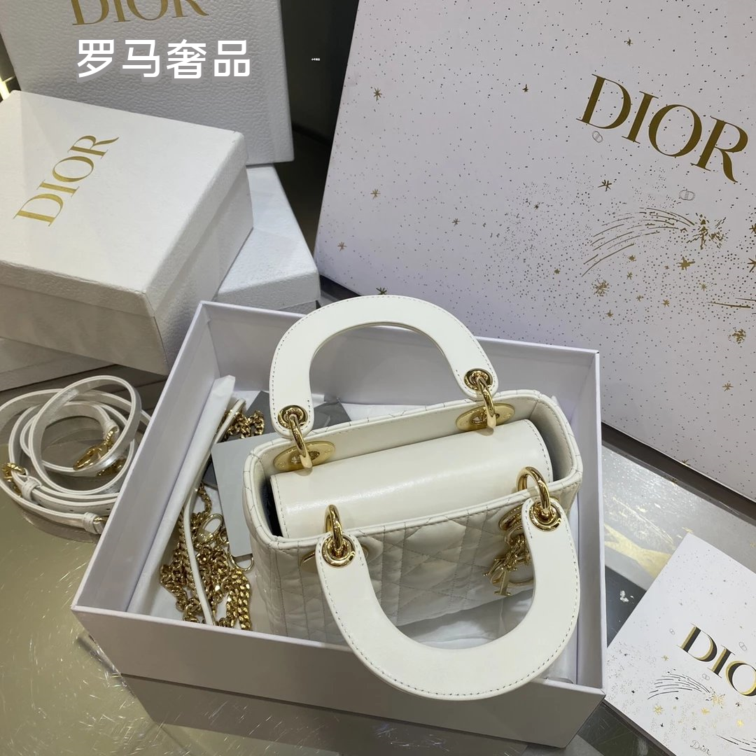 Christian Dior Lady Dior Mini Bag White Cannage Lambskin with Silver-Tone Hardware