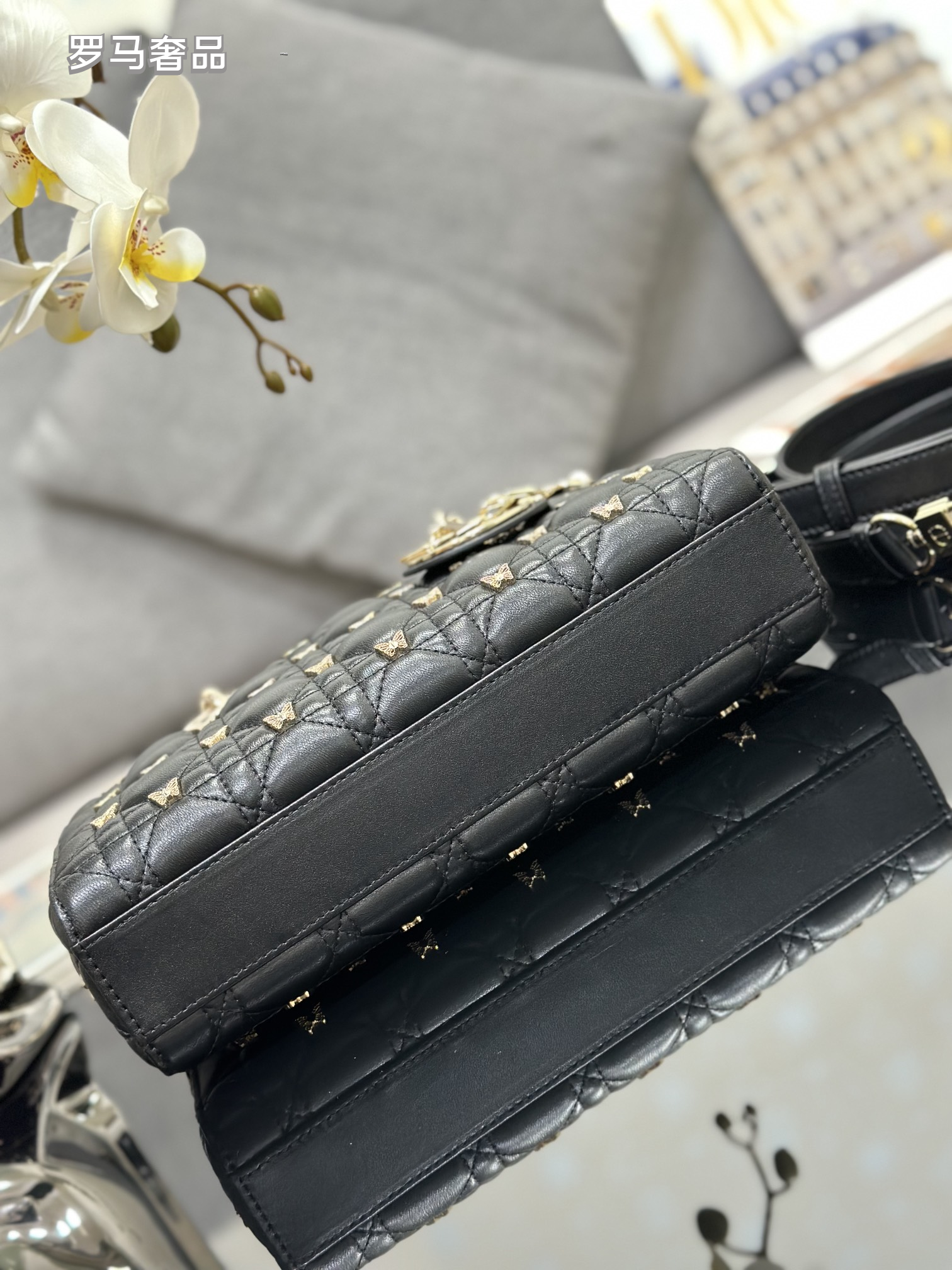 Christian Dior Lady D-Joy Bag Black Quilted Lambskin with Butterfly Charm