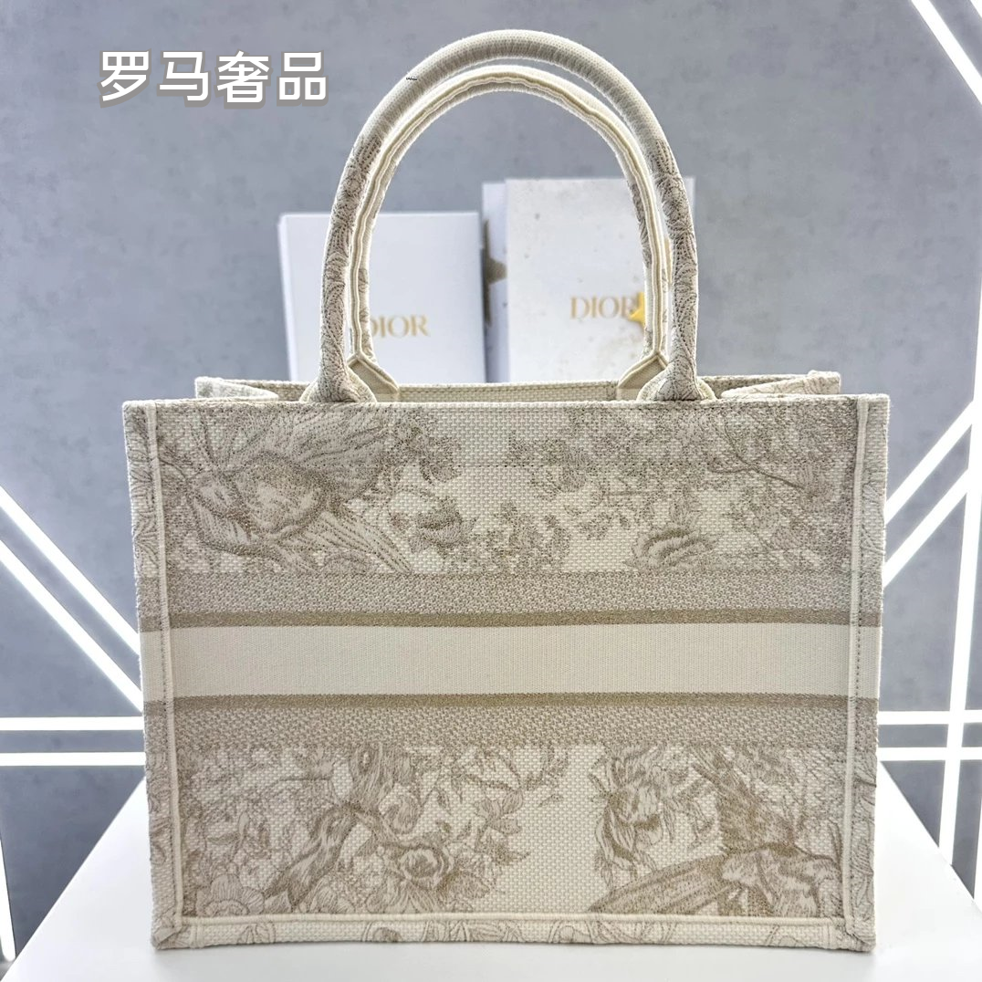 Dior Beige Embroidered Canvas Tote Bag Floral Tapestry Large Handbag