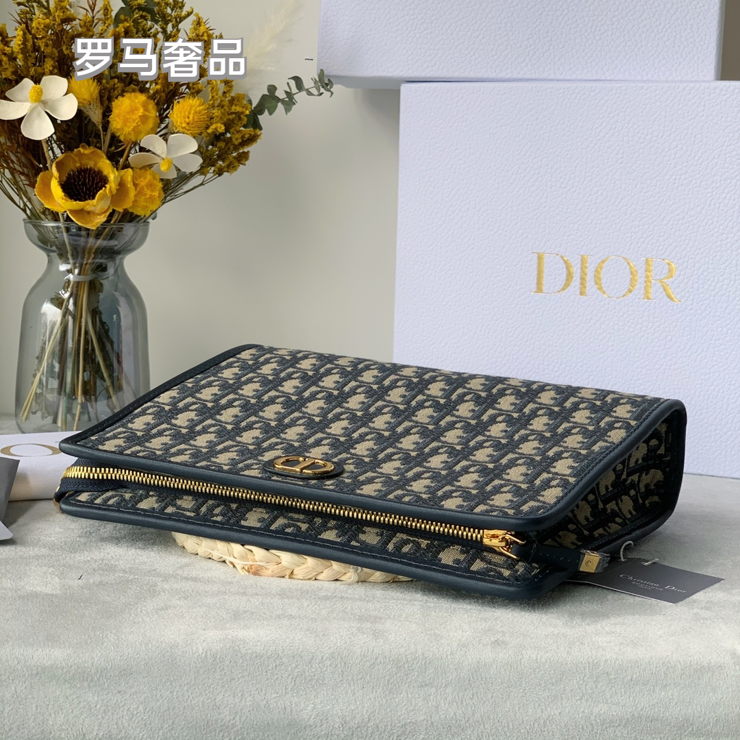 Dior Vintage Jacquard Monogram Canvas Clutch Bag with Gold Hardware