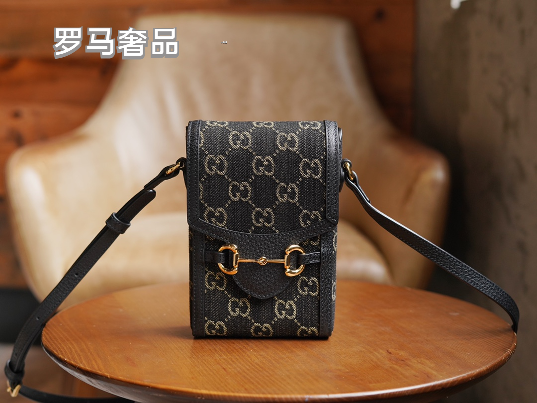 Gucci Vintage Monogram Canvas Mini Crossbody Bag with Gold Metal Clasp